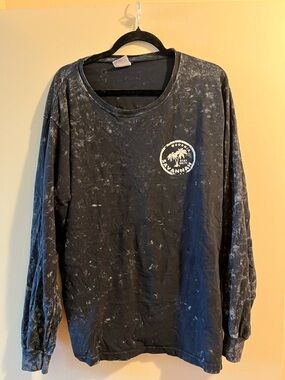 Black Acid-Wash Long Sleeve Tee with Savannah Palm Graphic
